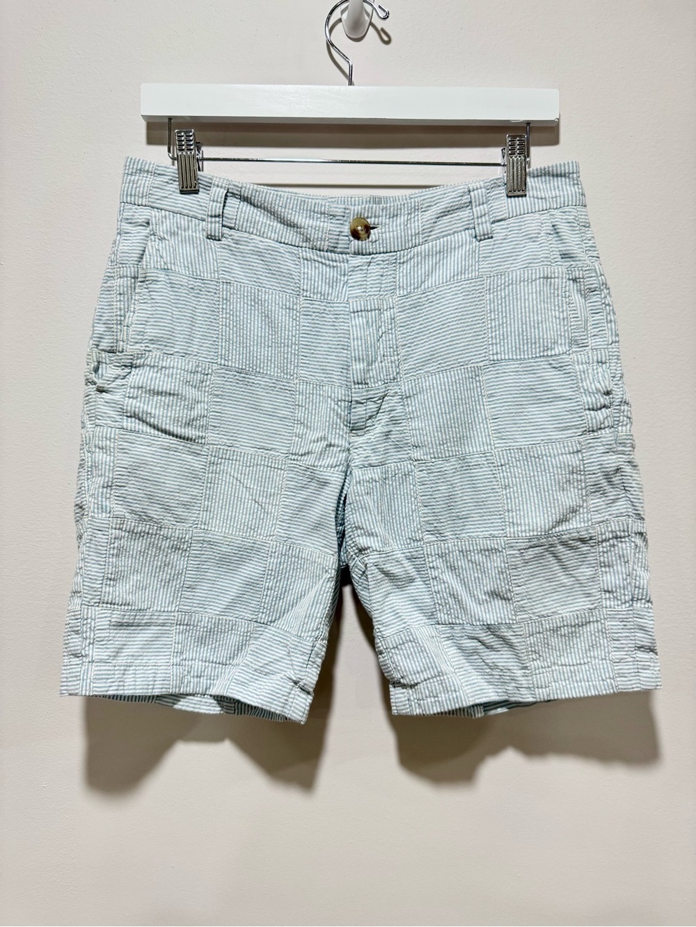 Vineyard Vines Shep & Ian Seersucker Patchwork Blue White Breaker Shorts Size 30